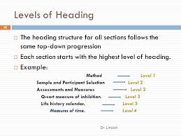 Bolded level 2 headings go flush left on their own line and use title case capitalization. Format Of The American Psychological Association 6th Edition Ppt Video Online Download