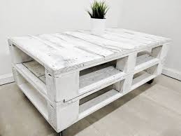 Distressed Pallet Coffee Table Lemmik In Aged White Finish Made Of Reclaimed Timber Raklapasztal Asztal Raklap