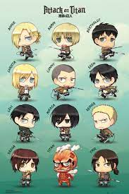 The attack on titan manga and anime series feature an extensive cast of fictional characters created by hajime isayama.the story is set in a world where humanity lives in cities surrounded by enormous walls; Attack On Titan Shingeki No Kyojin Chibi Characters Poster Plakat Kaufen Bei Europosters