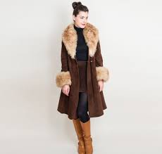 1970s Chocolate Brown Suede Jacket With Oversized Sheepskin Collar 70s Boho Chic Shearling Fur Collar Coat By Gastown Talk M L Brown Suede Jacket Suede Jacket Fur Collar Coat