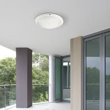 An Outdoor Ceiling Light In A Pure Style With Ip54 Protection Against Splashing Water And Dust A White Plastic Luminaire And Lampshade With A Diameter Of 27 Cm