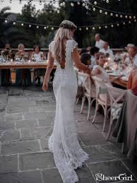 Backless Lace Boho Mermaid Wedding Dresses Cap Sleeve Bohemian Bridal Gown Awd1410 Wedding Dress Cap Sleeves Lace Beach Wedding Dress Wedding Gowns Lace