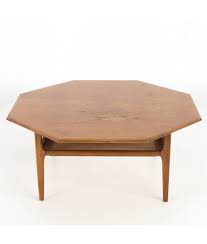 The sturdy metal base has a sleek design, allowing the overall product to be lightweight and easy to move. Mid Century Modern Octagonal Walnut Coffee Table