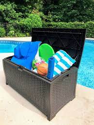 Our pool toys are usually just scattered around the pool deck, this drives me nuts… so i needed to build a storage use a 1 spacer in between the boxes to attach the next box to the 2x2 front uprights. Pool Toy Storage Deck Boxes Float Organizers And More Pool Toy Storage Pool Float Storage Pool Toys