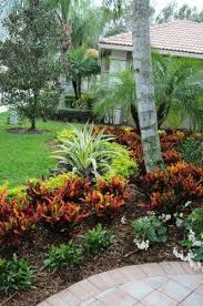Croton Plants Bordered By Lime Green And Dark Green Can Incorporate Pretty Annual Tropical Landscape Design Tropical Backyard Landscaping Tropical Landscaping