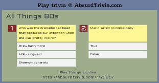 Make sure to share this game of 80s trivia with all your friends and family. Trivia Quiz All Things 80s