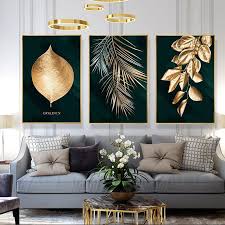 Wall Art Nordic Plants Gold Leaf Canvas Painting Abstract Marble Posters And Print Pop Art Picture For Living Room Kitchen Decor Gold Leaf Art Canvas Gold Leaf Art Living Room Pictures