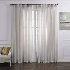 Amazon Com Lantime White Semi Sheer Curtains Faux Linen Double Pleated Window Sheer Curtains Panels Drap White Sheer Curtains Curtains And Draperies Curtains