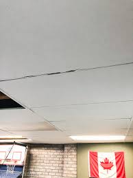 You can carefully and meticulously install the ceiling grid and then ruin the ceiling by an unprofessional ceiling tile install. One Room Challenge Week 2 Replacing A Basement Drop Tile Ceiling The Happy Housie