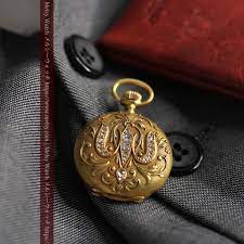 ロンジン 18金無垢アンティーク懐中時計 紋章型ダイヤモンド装飾 1906年製 懐中時計 ダイヤモンド ロンジン