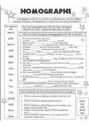 English language arts (ela) grade/level: Homographs Esl Worksheet By Nicolejagan