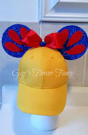 Snow White Mickey Ears Hat Snow White Yellow Baseball Cap Red Bow Blue Sparkly Ears Diy Disney Ears Mickey Ears Hat Disney Mouse Ears