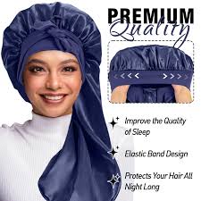 Bonnets for Black Women Braid Bonnet, Large Long Satin Bonnet for Braids,  Silk Bonnet with Stretchy Tie Band Sleep Cap Hair, Black&dark Blue-2pcs, 2  : Amazon.in: Beauty