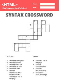 Kids Html Syntax Crossword Printable Worksheet In 2020 Printable Worksheets Syntax Worksheets