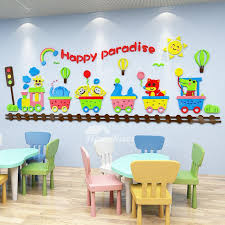 3d Vinyl Wall Decor Stickers For Kids Home Decor Cartoon Nursery School Classroom Acrylic Bedrooms Living Room Animal Colorful Train Wall Vinyl Decor Wall Decor Stickers School Wall Decoration