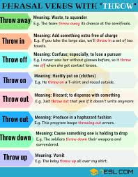 14 Phrasal Verbs With Throw Throw Away Throw Out Throw Up 7 E S L English Idioms Learn English Words Learn English Vocabulary