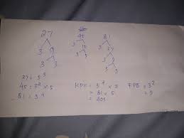 Pilih bilangan prima dengan pangkat tertinggi, yaitu 3³ × 5. Tentukan Kpk Dan Fpb Dari 27 45 Dan 81 Brainly Co Id