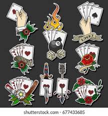 Dice, flames, flowers, playing cards, weapons, wings, the possibilities are endless! Vector Playing Cards Traditional Tattoo Designs Stock Vector Royalty Free 677433685