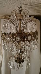 Vintage Ornate Brass Crystal Prism Tier Cherub Waterfall Chandelier Ceiling Lamp Waterfall Chandelier Crystal Prisms White Metal