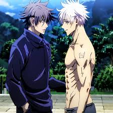 Two anime guys are standing next to each other in a park - SeaArt AI