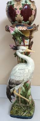 continental majolica monumental heron pedestal and jardiniere vazolar seramik dekor