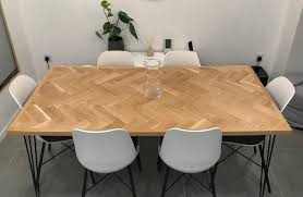 A Beautiful Parquet Herringbone Pattern Really Sets This Solid Oak Dining Table Apart Available In Vari Dining Table Solid Oak Dining Table Oak Dining Table