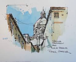 Line And Wash National Pantheon Lisbon Portugal New Youtube Video Pen And Wash Peter Sheeler Urban Sketching