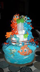 First Attempt At A Diaper Cake Success Finding Nemo Theme For A Friend S Baby Shower Finding Nemo Baby Shower Nemo Baby Nemo Baby Shower