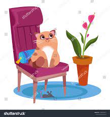 the cat sits on a chair and under the chair is a mouse interior of the house in a cartoon childlike style vector il retro chair chair seat covers for chairs