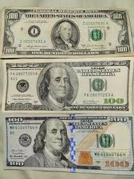 Put 3 different hundred dollar bills, old to new,