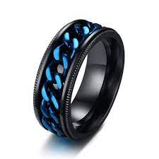 Blue Black Stainless Steel Rotatable Spinner Mens Ring Rings For Men Black Rings Sapphire Engagement Ring Blue