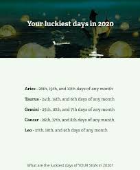 Your Luckiest Days In 2020 Astrology Zodiac Learn Astrology Zodiac Signs