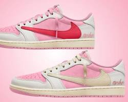 Travis Scott x Air Jordan 1 Low OG Shy Pink Muslin sneaker release 2026, AI generated