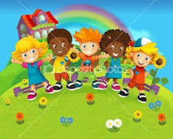 ¡niños juegan con juguetes de limpieza! La Ilustracion De Dibujos Animados Ninos Jugando En El Jardin Imagen De Stock 22898346 Nino Jugando Dibujo Ninos Ninos Jugando