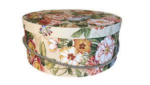 Extra Large Hat Box In Tan Floral Decorative Fabric Covered Hat Boxes Round Storage Box Keepsake Boxes With Lid Nesting Hat Box Luxury Hats Fabric Decor