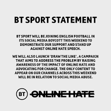 Bt sport 2 live free. Bt Sport On Twitter Bt Sport Will Be Joining English Football S Social Media Boycott From 15 00 Bst On Friday 30th April To 23 59 Bst On Monday 3rd May This Horrific Cycle Of