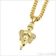 Wholesale Hip Hop Jewelry Micro Angel Necklace Pandent White Rhinestone Iced Out Wing Charm Gold Chain Men Women Hip Hop Bling Jewelry For Lovers Gift From Nic2 Gold Chains For Men