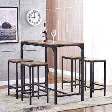 You could found another bar table and stool set furniture higher design ideas. Boju Kitchen Bar Counter Table And Stools Set Of 4 For Breakfast 5 Pieces Small Dining Room Table And 4 Chair Set Wood Tabletop With Black Metal Frame Home Apartment Furniture Buy