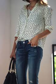 Black And White Polka Dot Top Outfit Refined Style Fashion Clothes Mom Style