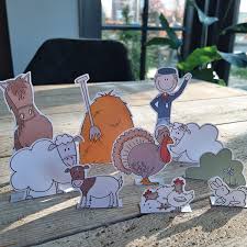 Kijkdoosfiguren printen / decor stickers nostalgiske harer papir, 3 ark (10 pakk. Kijkdoos Lente Gratis Download Liefz Illustratie