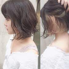 インナーカラーヘアスタイル特集 チラ見えする髪色がオトナかわいい folk ボブパーマ 前髪あり 髪 色 丸顔 髪型