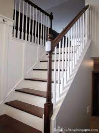 Kriskraft Tutorial On Sanding And Repainting A Light Oak Wood Banister To A Dark Brown Stain And Painting Spind Wood Banister Diy Stair Railing Stair Banister