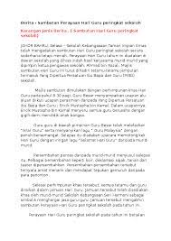 Alhamdulillah hari ini merupakan hari pertama bagi kami diberikan kepercayaan untuk memikul. Doc Berita Gambaran Sambutan Hari Guru Rosni Yus Academia Edu