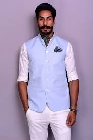 Arctic Blue Cotton Nehru Jacket Formal Men Outfit Nehru Jackets Nehru Jacket For Men
