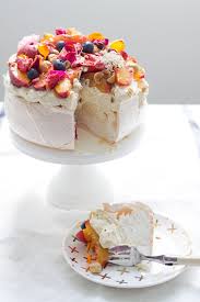 Summer Pavlova With Honey And Thyme Roasted Nectarines And Hazelnuts My Little Larder Recipe Desserts Pavlova Pavlova Recipe
