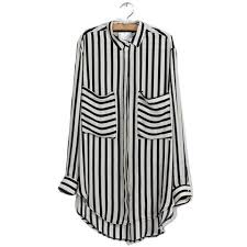 Black And White Vertical Striped Shirt Womens Qualified New Summer Women Long Sleeve Vertical Striped Chiffon Tops Button Down Shirt B Striped Shirt Blouse Chiffon Blouse Long Sleeve Striped Chiffon Blouse