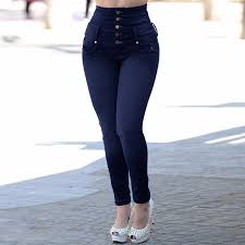 women high waisted skinny denim jeans stretch slim pants