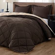 Amazon Com Downluxe Lightweight Solid Comforter Set Queen With 2 Pillow Shams 3 Piece Set Brown And Tan Down Alternative Reversible Comforter Home Kitchen