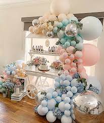 Pretty Pastel Baby Shower Balloon Garland And Lolly Cart Baby Shower Balloons Wedding Balloons Baby Shower Balloon Garland