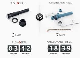 push and seal, tool less drain assembly